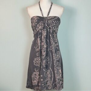 American Eagle Gray and Pink Batik Print Tie Halter Dress